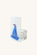 Load image into Gallery viewer, SMALL WHITE/BLUE SAILBOAT TEALIGHT HOLDER