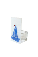 Load image into Gallery viewer, SMALL WHITE/BLUE SAILBOAT TEALIGHT HOLDER
