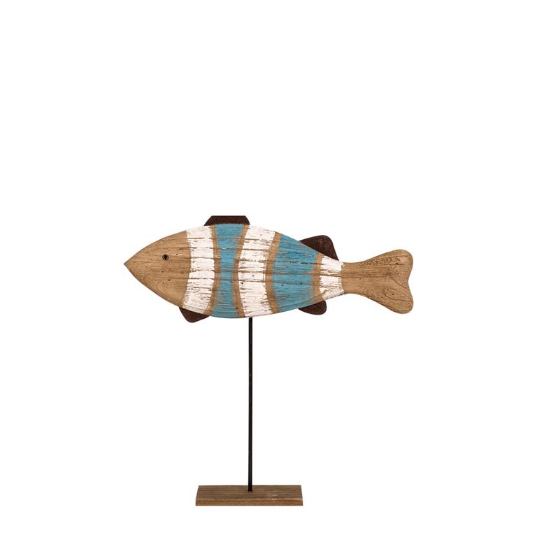 BLUE WOODEN FISH WITH BASE